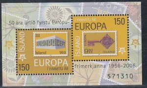 Iceland # 1066, Europa 50th Anniversary Souvenir Sheet, NH, 1/2 Cat.