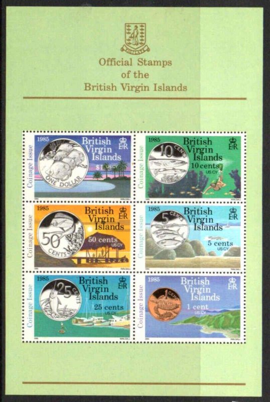 1985 British Virgin Islands QEII Sc 489a Coinage Issue Multi Sheet MNH