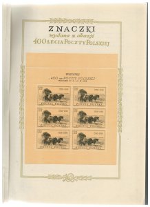 Poland 1958 MH Stamps Mini Sheet Scott 829b 400 Years of Post Stage Coach Horse