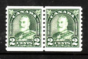 Canada-Sc#180-Unused NH 2c green Arch KGV coil pair-the small number 73 has been