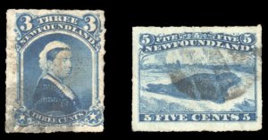 Newfoundland #39-40 Cat$30, 1876-77 3c blue and 5c blue, used