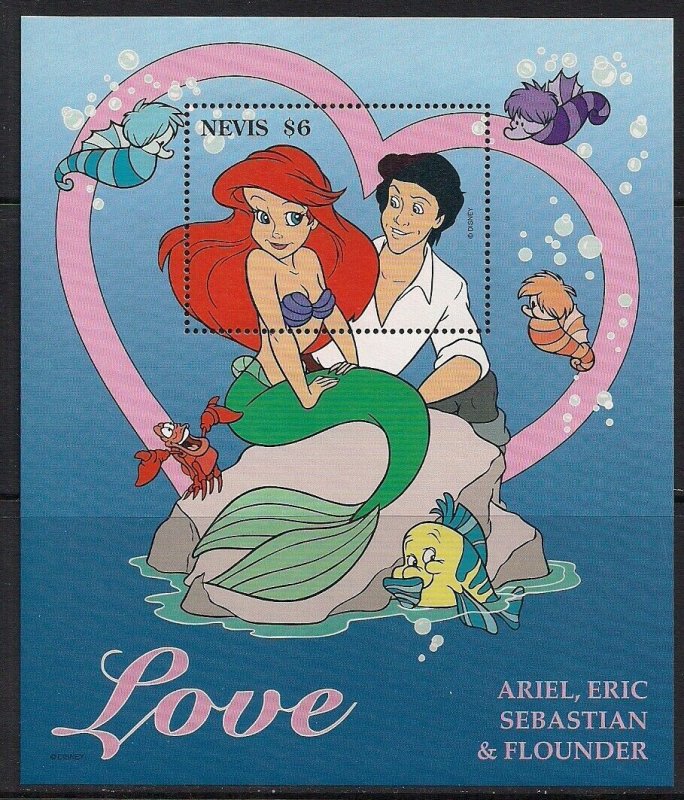 Nevis Stamp 978  - Disney's Ariel and Eric inside heart