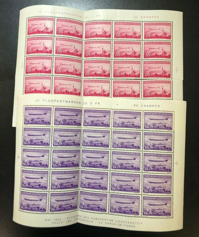 Liechtenstein #C15 - #C16 Very Fine Never Hinged Full Sheet Set Of Twenty Five