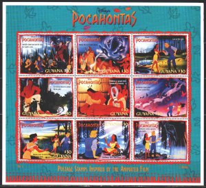 Guyana. 1995. Small sheet 5272-80. Pocahontas, Disney cartoons. MVLH.