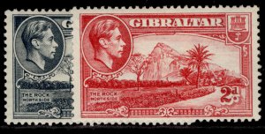 GIBRALTAR GVI SG124b + 124c, 2d COLOUR VARIETIES, M MINT.