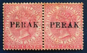 MALAYA 1889 PERAK opt Straits QV 2c pair E VARIETIES MLH SG#17c&18d M3182