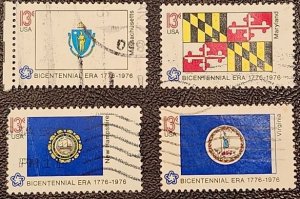 US Scott # 1638-39; 1641-42; 4 used 13c Bicentennial flags, 1976; VF/XF;