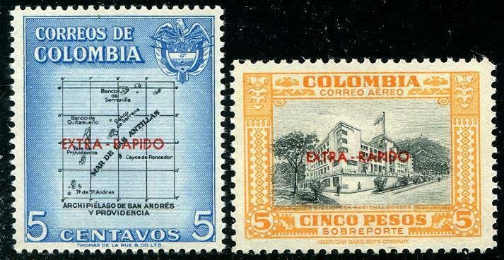 HERRICKSTAMP COLOMBIA Sc.# C289-90 1957 Elusive Overprints Mint NH