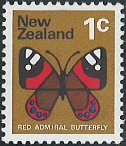 Scott: 439 New Zealand 1 cent - Pictorial Issue: Red Admiral Butterfly, MNH