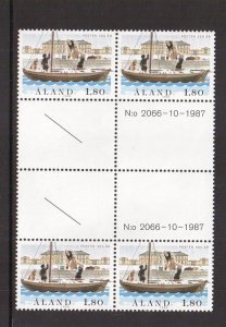 Aland islands  #29   MNH  1988  postal services.  boat   Block of  gutter pairs