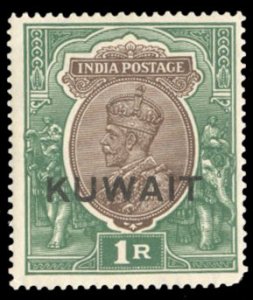 Kuwait #31 Cat$27.50, 1929 1r green and brown, lightly hinged