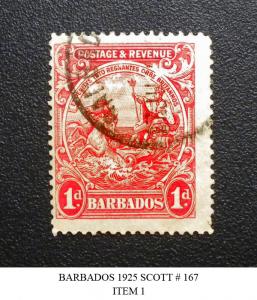 BARBADOS POSTAGE DUE STAMP 1925-35. SCOTT # 167. USED. ITEM 1