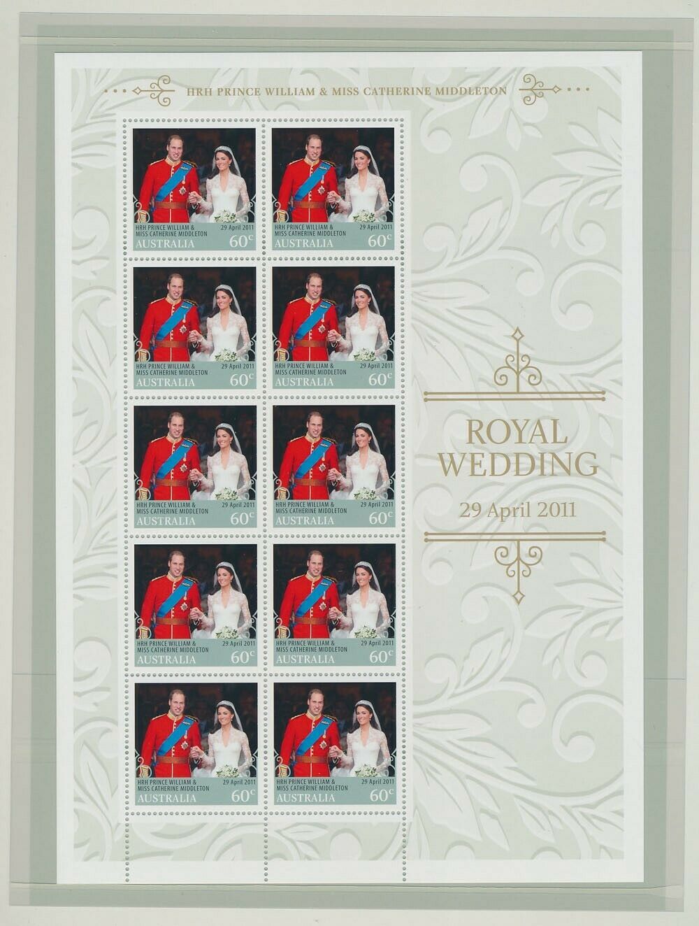 Minisheet　60c　HipStamp　Royal　Australia　Australia,　MUH**　Prince　William　Kate　Oceania　Australia　Stamp　2011　Wedding
