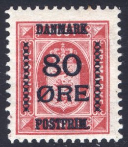 Denmark 1915 80o on 8o Carmine Official Scott 137 MLH Cat $47