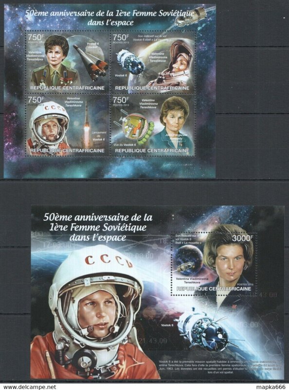 2013 Central Africa First Woman In Space Tereshkova Vostok 6 Kb+Bl ** Ca682