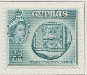 1958 British Protectorate CYPRUS 25m Greenish Blue MH* Stamp A29P5F31028-