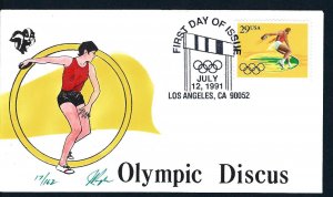 Pugh Design/Painted LA Olympics Discus July 1991 FDC...142 of 162 created!