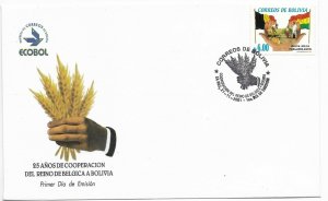 BOLIVIA 2001 FLAGS COOPERATION WITH BELGIUM FIRST DAY COVER VF