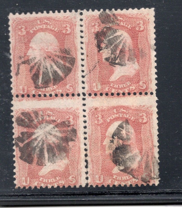 #94 Used Var. Very Thin Paper Bk of 4 Fancy Pinwheel Cancel SCV. $175 (JH 4/19)
