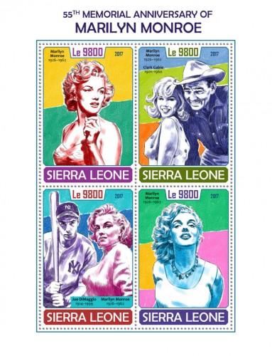 SIERRA LEONE - 2017 - Marilyn Monroe - Perf 4v Sheet - MNH