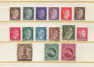 3rd Reich 12 Different Hitler Stamps + 3 Other 3rd Reich Stamps Used/MNH