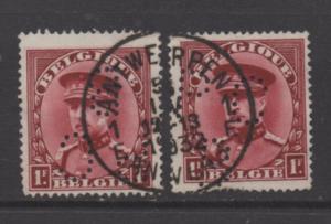 Belgium   Scott#  227  used 2stamps same cancel perfin