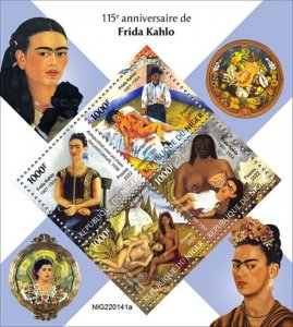 Niger - 2022 Mexican Artist Frida Kahlo - 4 Stamp Sheet - NIG220141a