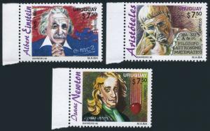 Uruguay 1627-1629,MNH.Mi 2192-2194. Scientists 1996.Einstein,Aristotle,Newton.