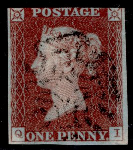 GB QV SG8, 1d red-brown BLACK MX PLATE 35, USED. Cat £65. IVORY HEAD QI