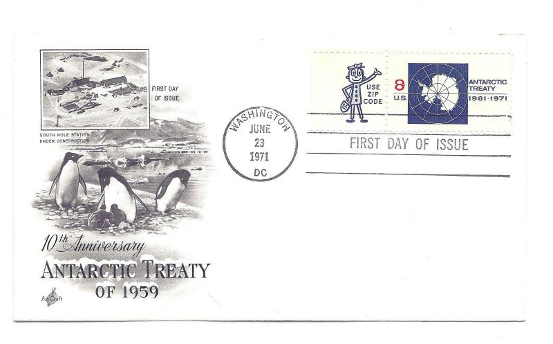 1431 Antarctic Treaty ArtCraft 'use zip code' tab single FDC
