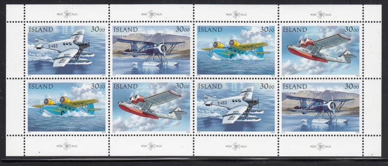 Iceland MNH 1993 Sheet of 8 4 different Seaplanes