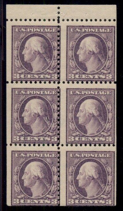 US #501b 3¢ dark violet, type I, Booklet Pane of 6, og, NH/LH, VF