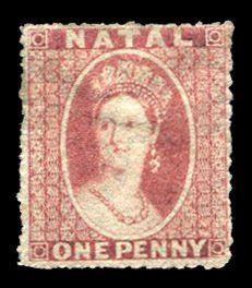 Natal #14 (SG 15) Cat£160, 1862 1p rose, hinge remnant