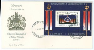 Grenada Grenadines 216 1977 $5 Queen Elizabeth II's Silver Jubilee mini-sheet on an unaddressed cacheted first day cover.