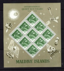 Maldive Islands  #147-50  (1965 Quiet Sun Year set in sheets of 9 ) VFMNH CV $18