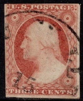 1855 US Scott #- 11a Type II 3 Cent George Washington Imperforate Dull Red Used