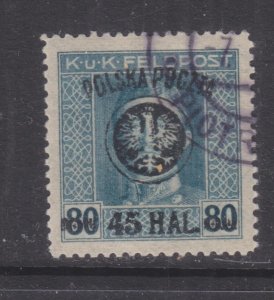 POLAND, 1918 Lublin overprint, 45h. on 80h. Blue with Bars, used.