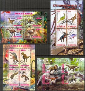 {g070} Rwanda Congo 2010 2013 Dinosaurs 4 sheets Used / CTO