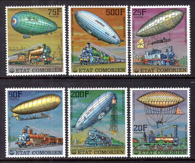 Comoro Islands 247-252 Zeppelins Trains MNH VF