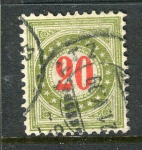 SWITZERLAND; 1883-1900s early classic Postage Due issue fine used 20c. value