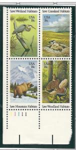 US #1921-24 18c Wildlife Preservation PB of 4 (MNH) CV $2.00