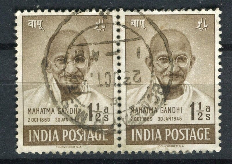 INDIA; 1948 early Gandhi issue used 1.5a. Pair