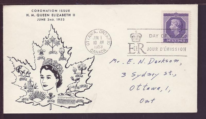 Canada 330 QEII Coronation 1953 Pen FDC M533