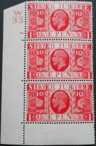 Great Britain 1935 GV 1d Silver Jubilee Control 14 Dot SG 454 mint