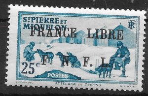 ST.PIERRE & MIQUELON SG267 1941 25c BLUE OVPT FRANCE LIBRE MNH*