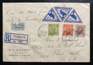 1938 Reykjavik  Iceland Registered Cover To Flint MI USA Triple Sc#C3 Super Rare