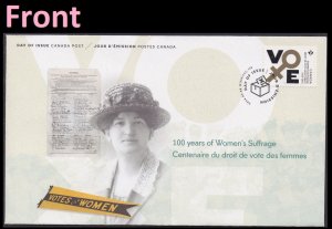 Canada 2901 VOTE Women's Suffrage 100th Anniv FDC 2016