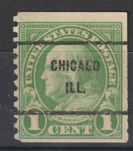 U.S.  Scott# 597 1923 F/VFU Coil Chicago Precancel