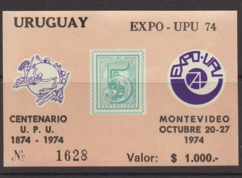 Uruguay - 1974 UPU 1,000P Souvenir Sheet (#1628)    /    Lot 0122704