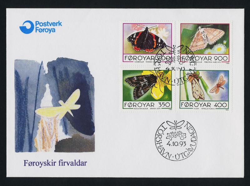 Faroe Islands 256-9 on FDC Butterflies